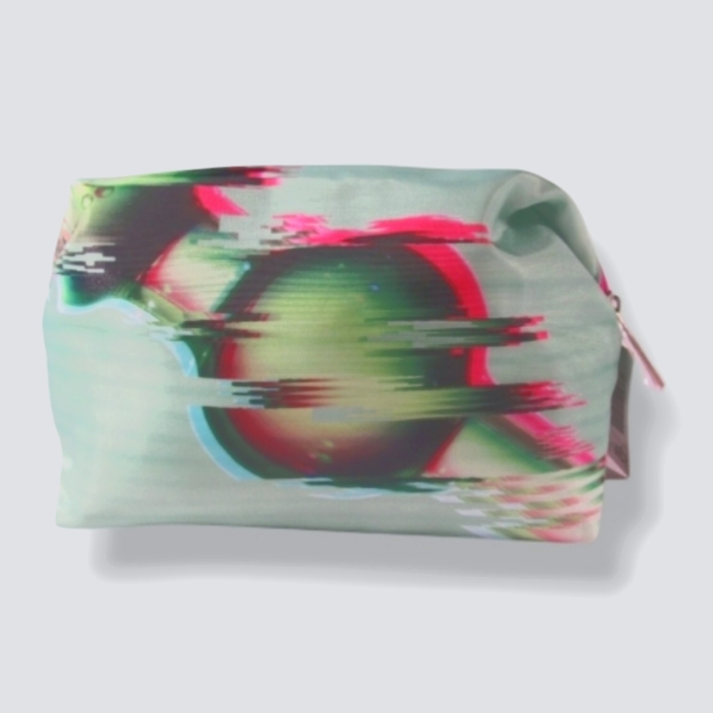 NEW CLINIQUE LARGE MAKEUP COSMETICS BAG Green with pink accents